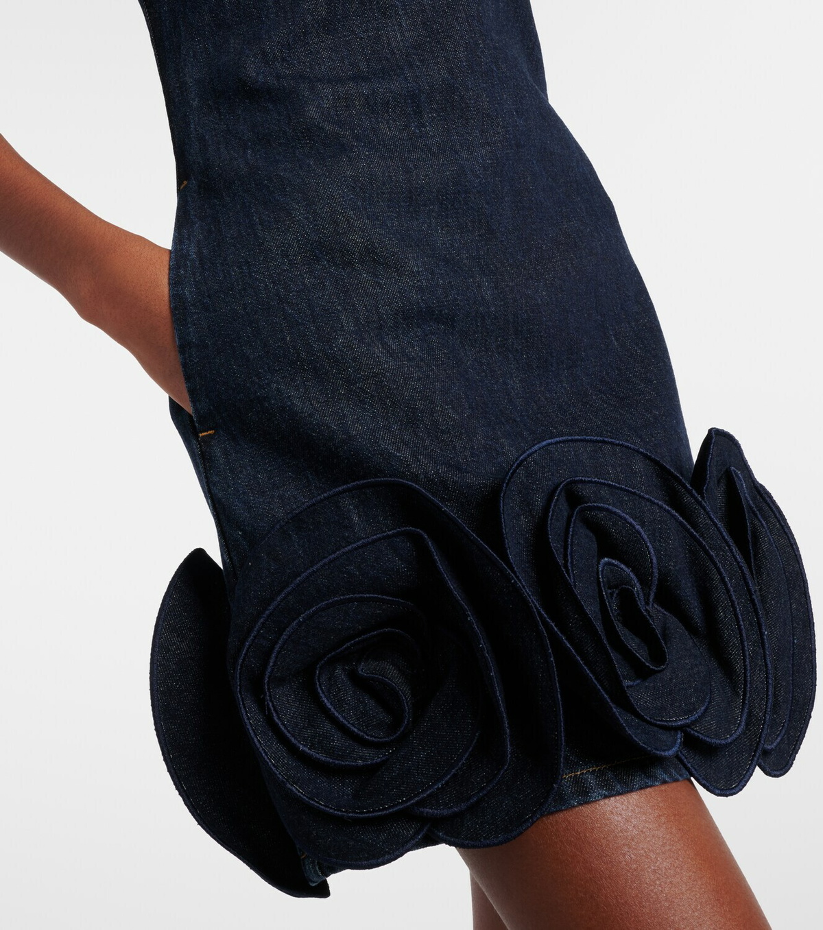 Self-Portrait Floral-appliqué denim minidress