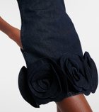 Self-Portrait Floral-appliqué denim minidress