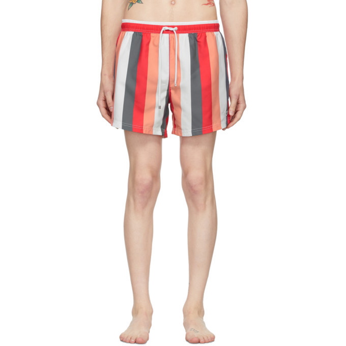 Photo: Boss Red and White Striped Swim Shorts