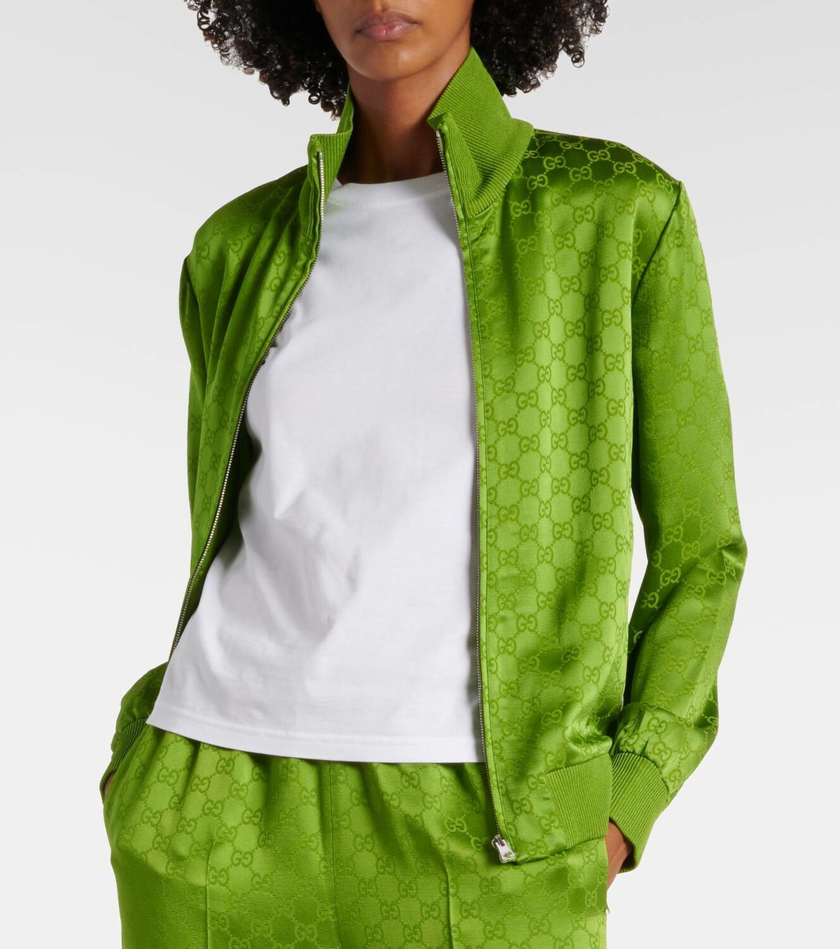【関税&送料込】Gucci Olive Green Gg Fabric Jacket Gucci GG satin jacquard jacket Gucci