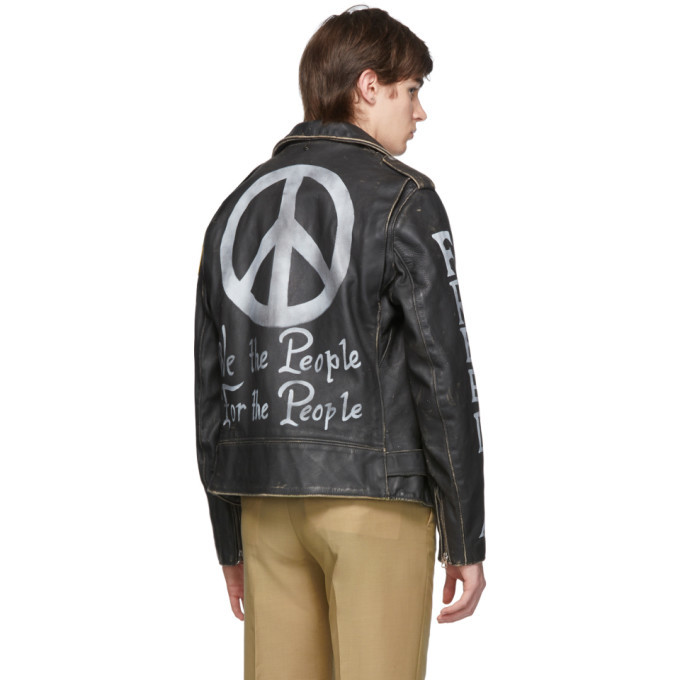 Schott Black Hand-Painted Leather Fitted Motorcycle Jacket Schott