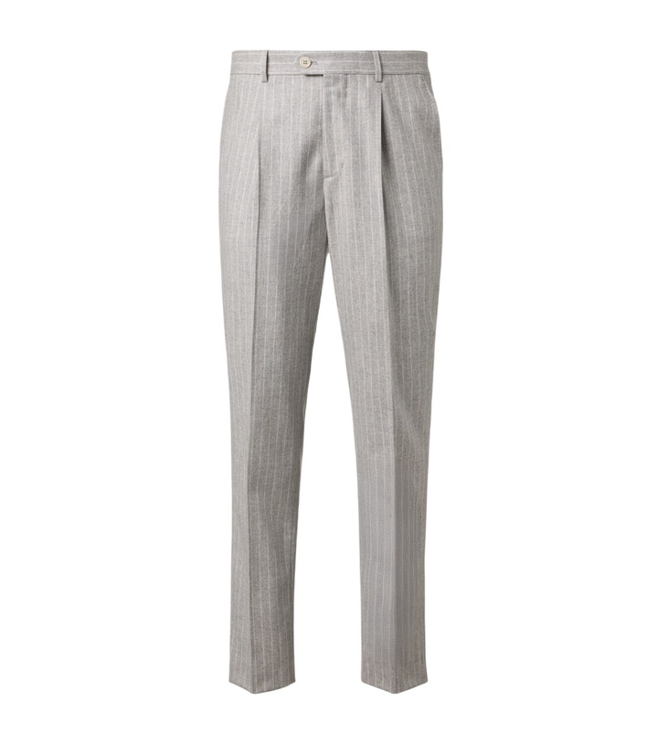 Photo: Brunello Cucinelli Pinstripe wool and cashmere tapered pants