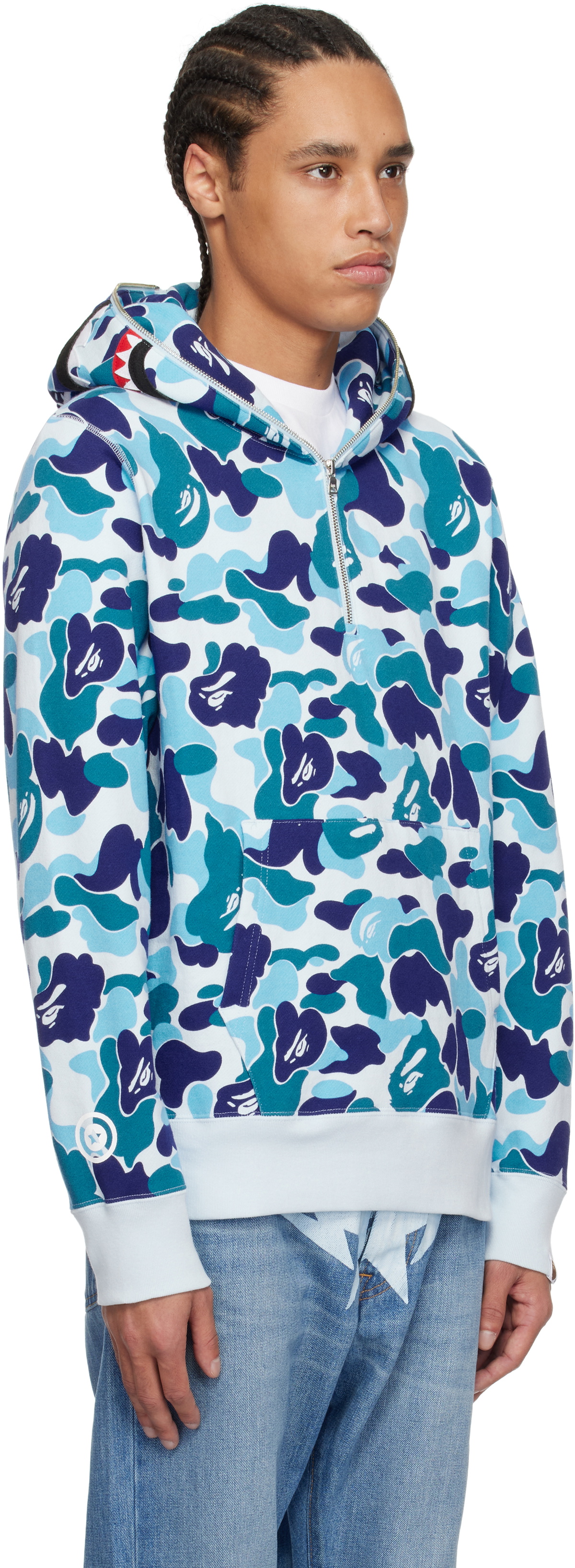 BAPE Blue ABC Camo Shark Half Zip Hoodie A Bathing Ape
