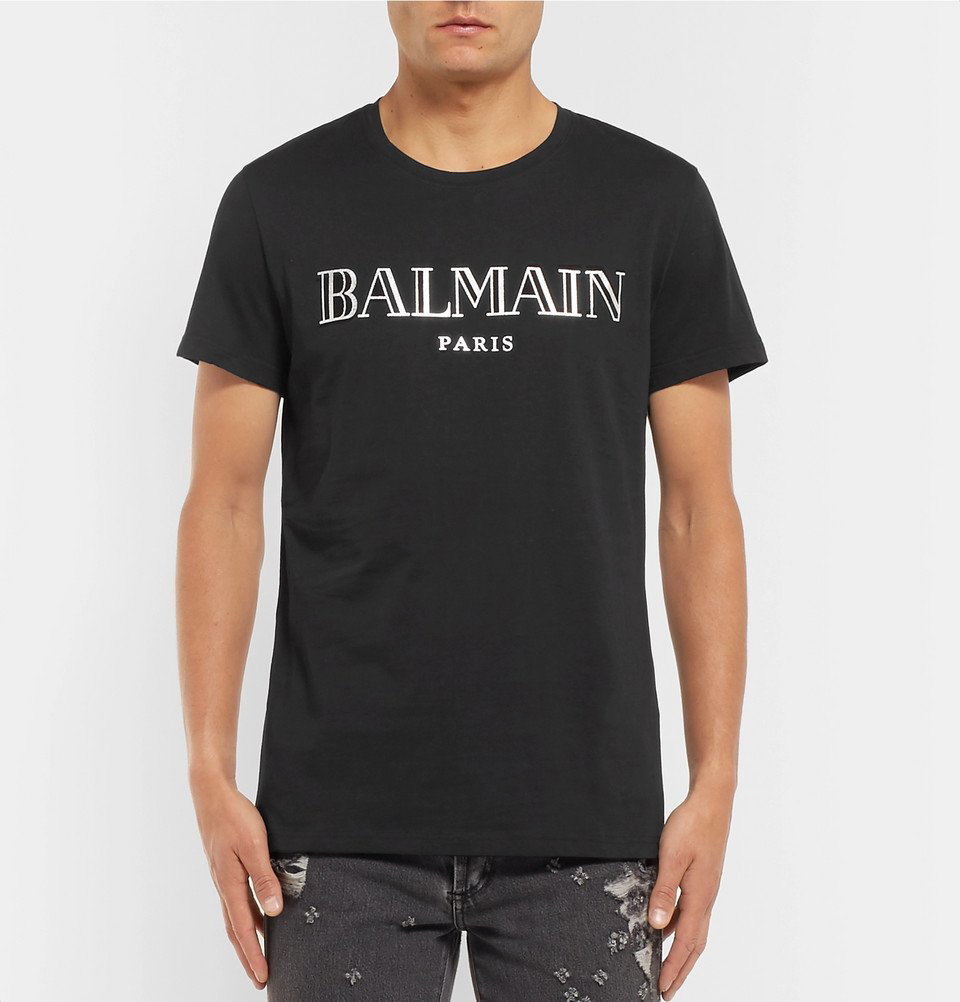 Balmain - Metallic Logo-Print Cotton-Jersey T-Shirt - - Black Balmain