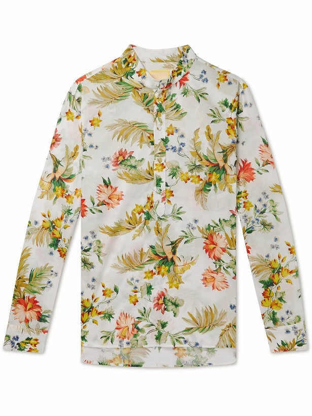 Photo: ERDEM - Julian Grandad-Collar Floral-Print Cotton-Poplin Shirt - White