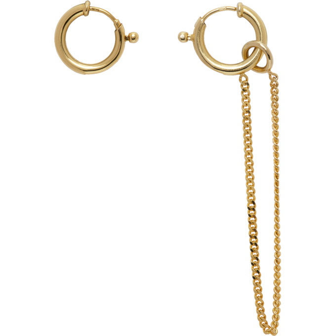 Photo: MM6 Maison Margiela Gold Asymmetric Chain Drop Earrings