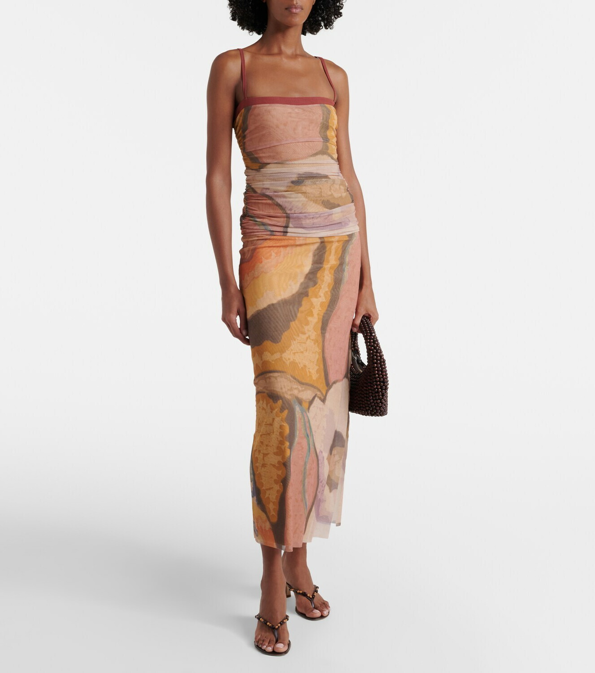 SIR Gathered printed mesh tank top