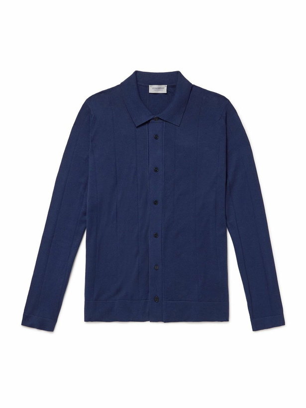 Photo: John Smedley - Floyd Sea Island Cotton Cardigan - Blue