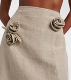 Coperni Floral-appliqué asymmetric linen midi skirt