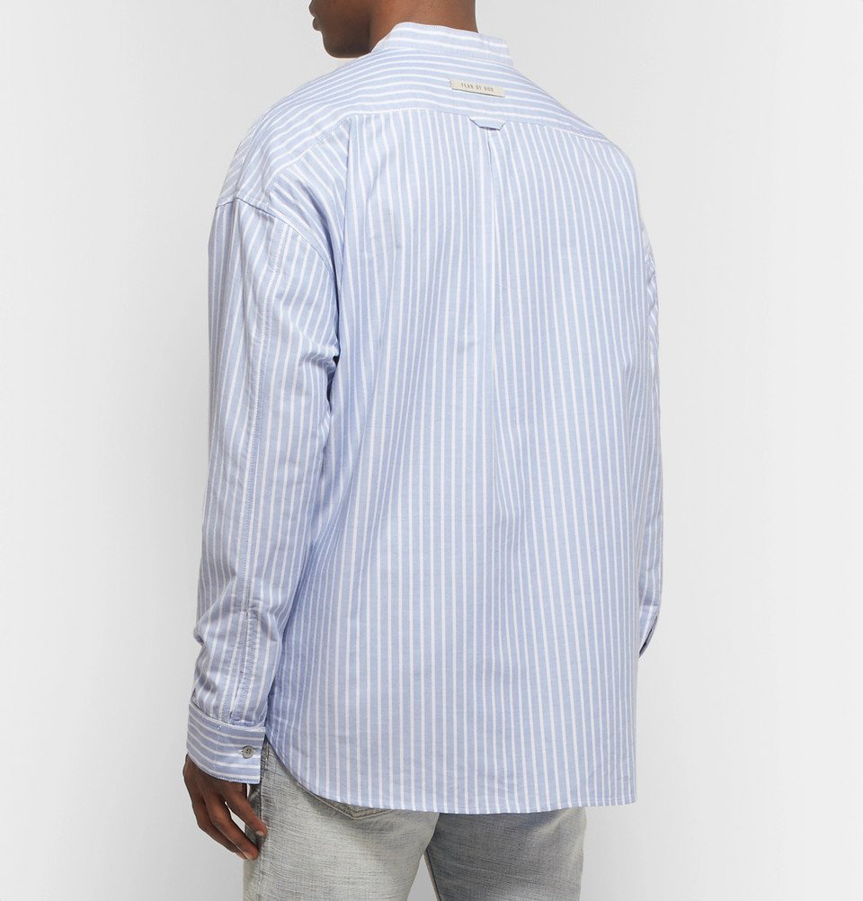 Fear of God - Oversized Grandad-Collar Striped Cotton Oxford Half-Placket  Shirt - Blue Fear Of God