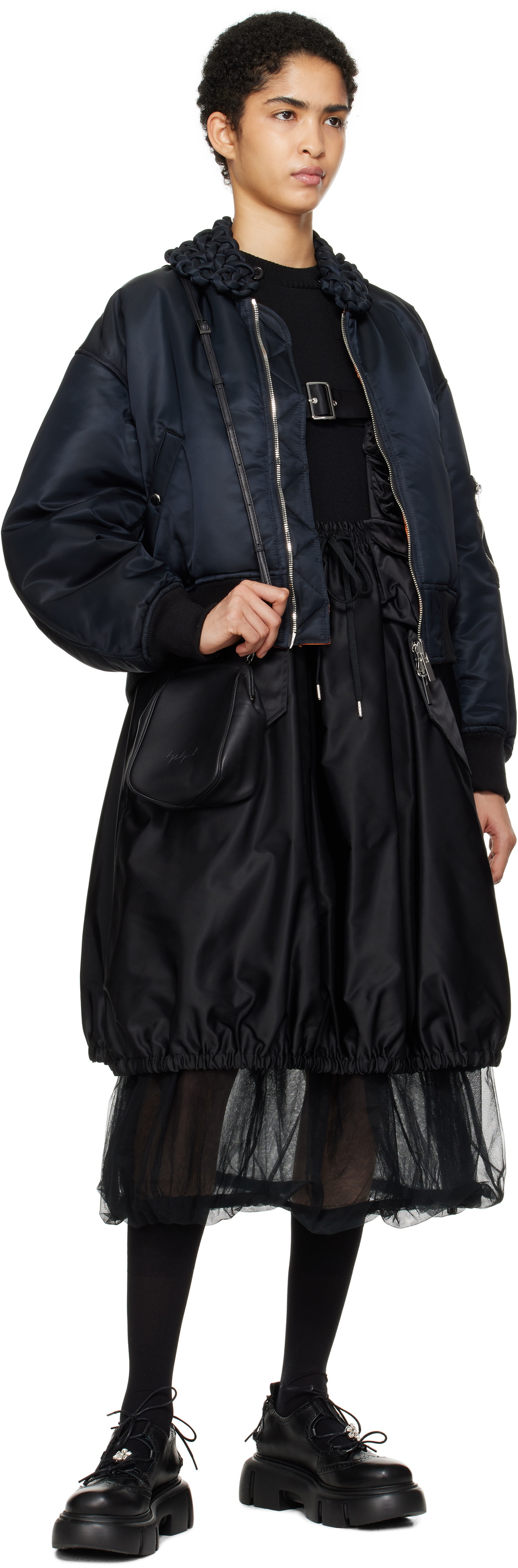 Noir Kei Ninomiya Black Macrame Bomber Jacket Noir Kei Ninomiya