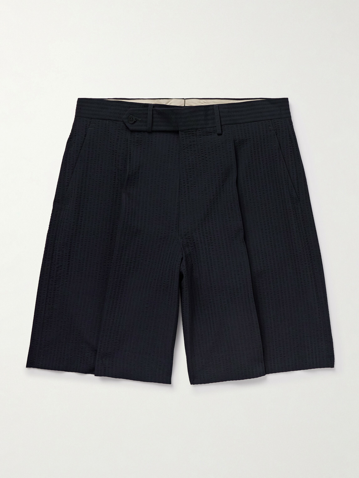 Stòffa - Pleated Wool-Seersucker Shorts - Blue