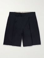 Stòffa - Pleated Wool-Seersucker Shorts - Blue