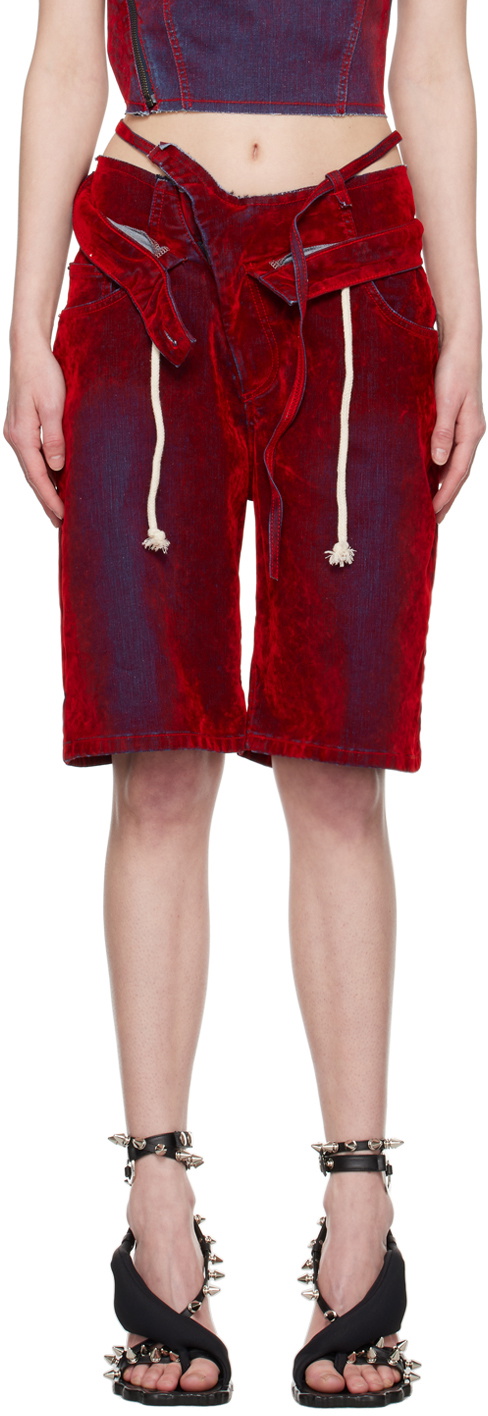 Ottolinger Red Raw Edge Denim Shorts Ottolinger