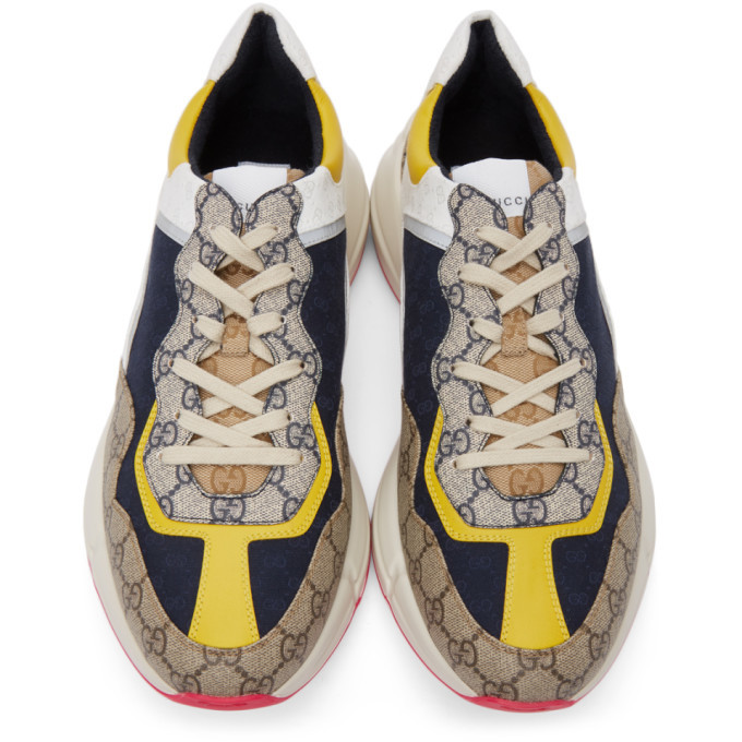 Gucci Beige and Navy GG Rhyton Sneakers Gucci