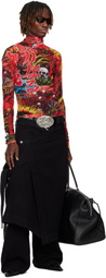 LU'U DAN Red Masked Mesh Turtleneck
