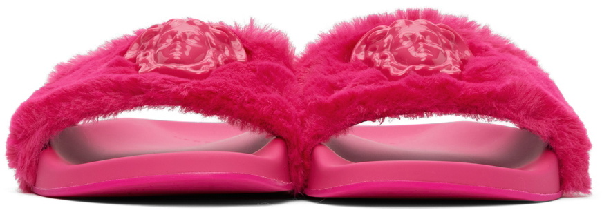 Versace Pink Faux Fur La Medusa Slides Versace