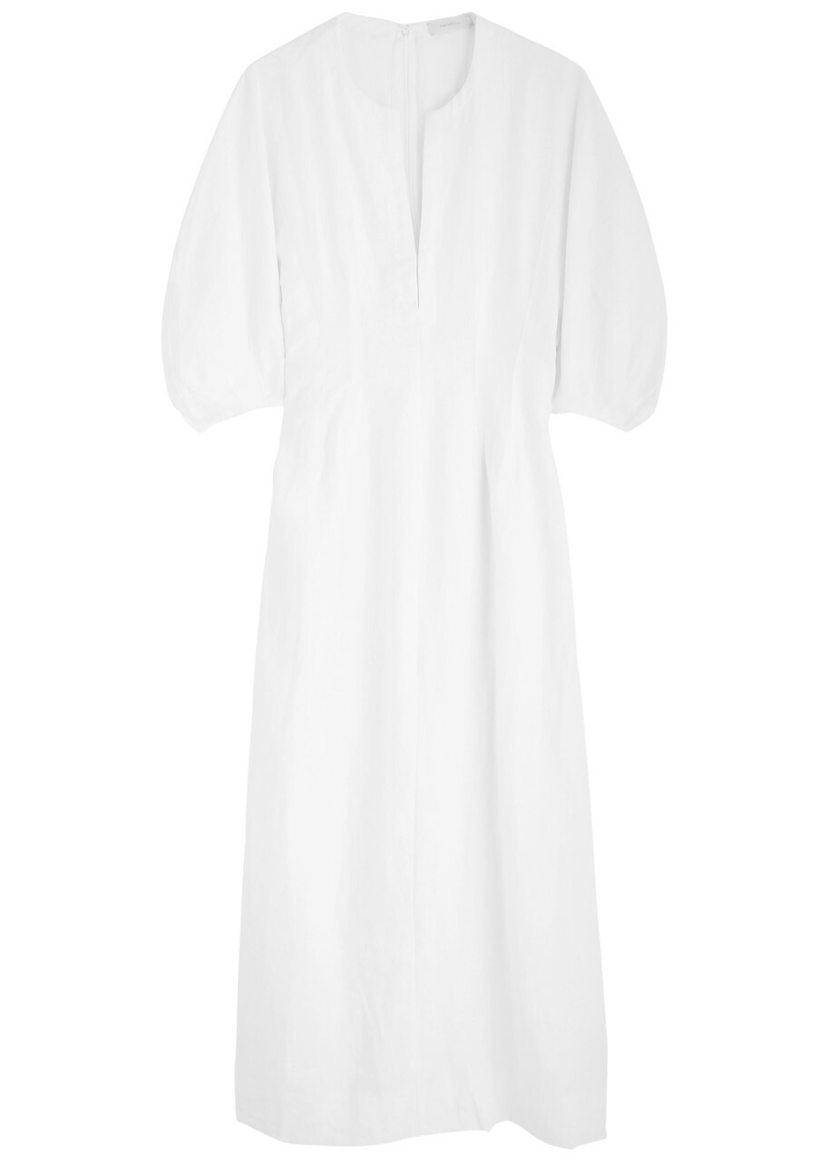 knee length dresses for ladies Siréne Linen Midi Dress White