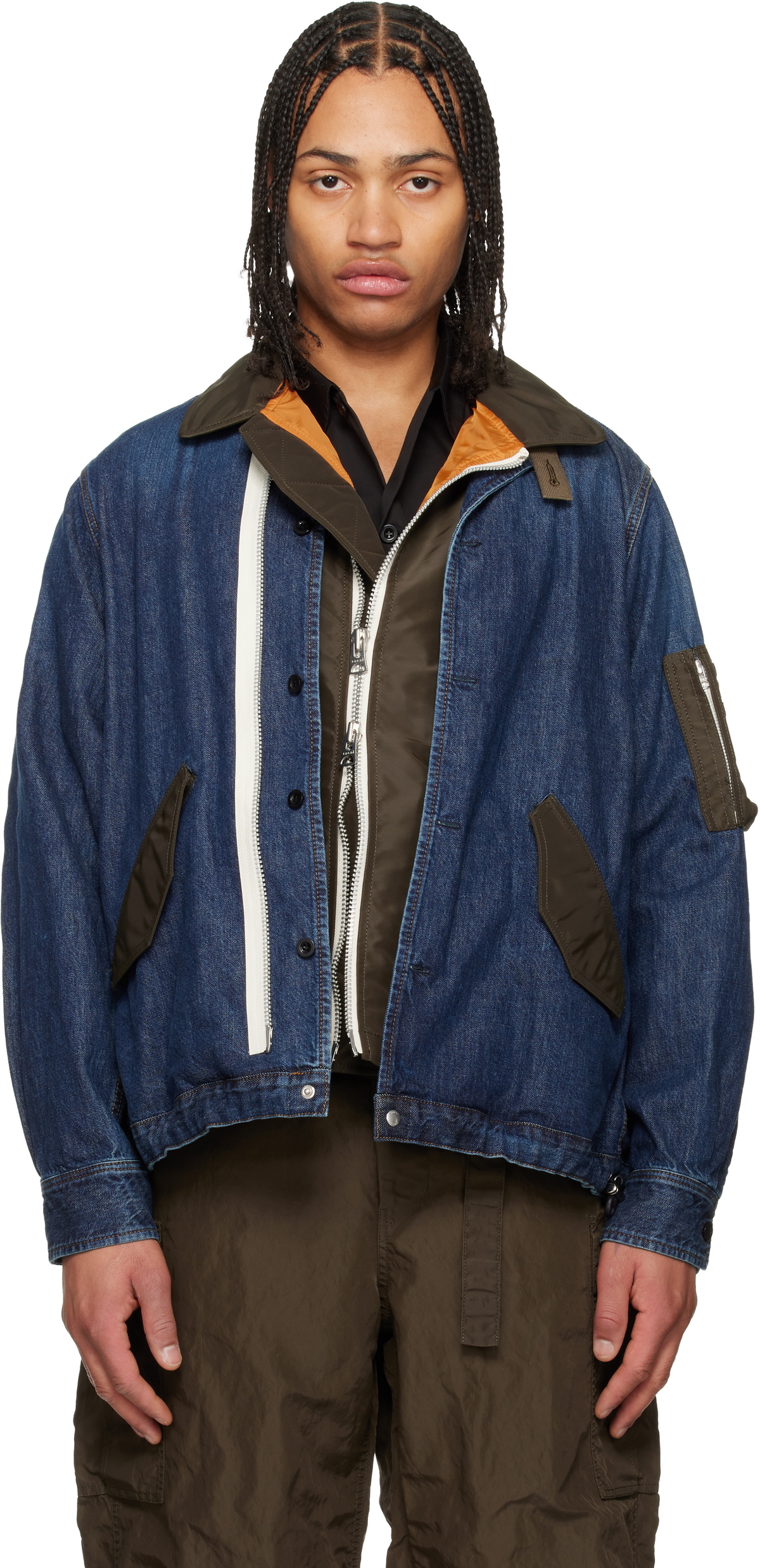 sacai Blue Denim x Nylon Twill Blouson Denim Jacket Sacai