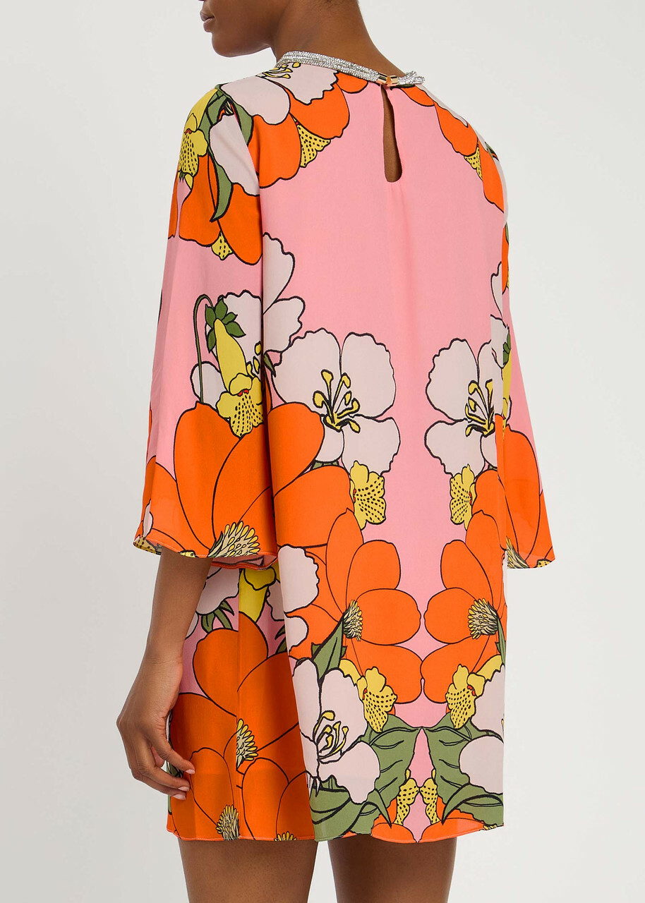Borgo DE Nor Cocoa Floral-print Chiffon Mini Dress Multicoloured