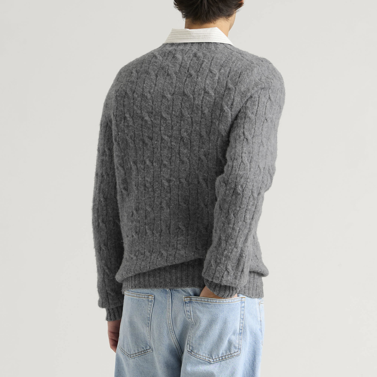 Barbour Men's Scottish Made Cable Crew in Grey Marl