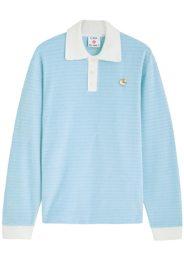 Photo: Casablanca Brooch-embellished Velour Polo Shirt Blue