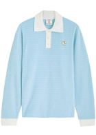 Casablanca Brooch-embellished Velour Polo Shirt Blue