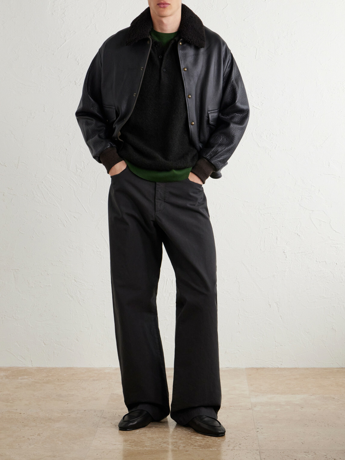 A.PRESSE - Brushed Cashmere Polo Sweater - Black