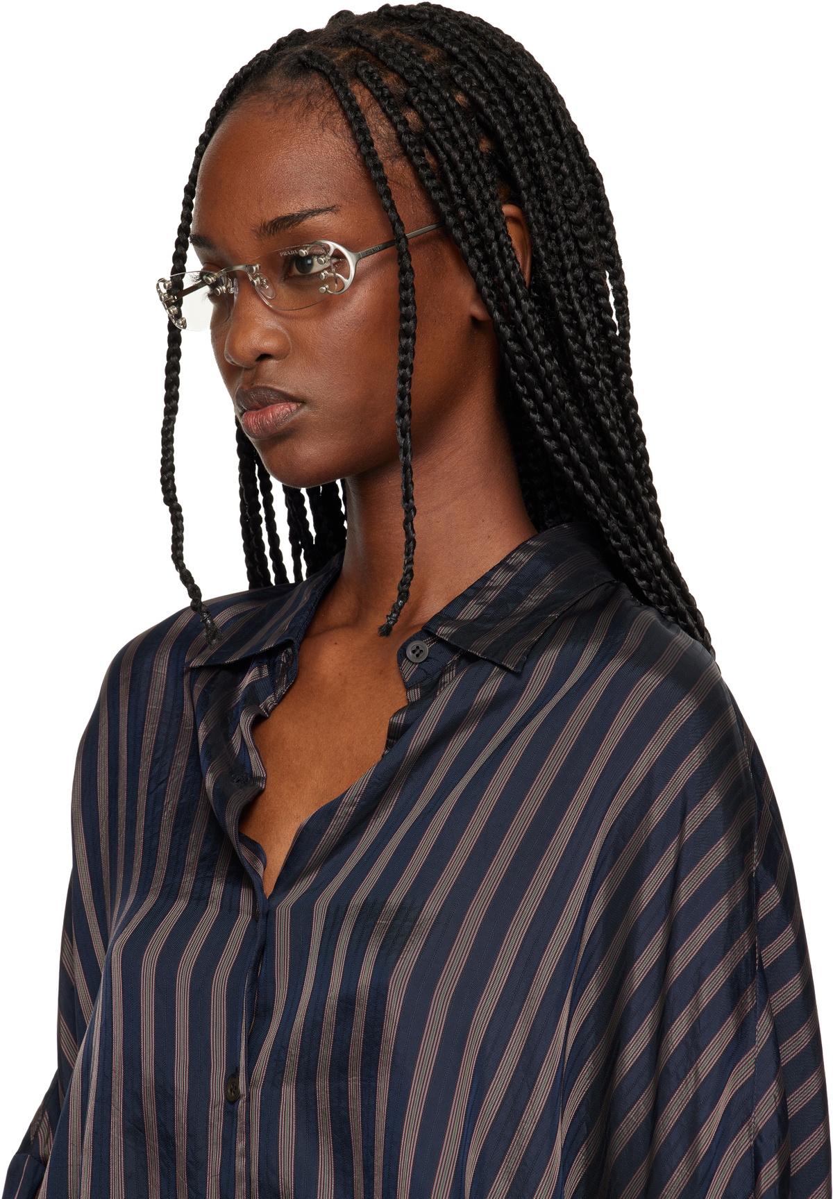 Prada Eyewear Silver Rimless Metal Glasses