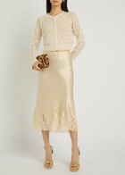 Loveshackfancy Calico Embellished Pointelle-knit Cropped Cardigan Ivory