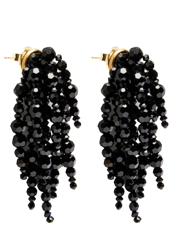Photo: Simone Rocha Cascading Chandelier Beaded Drop Earrings - Black - One Size