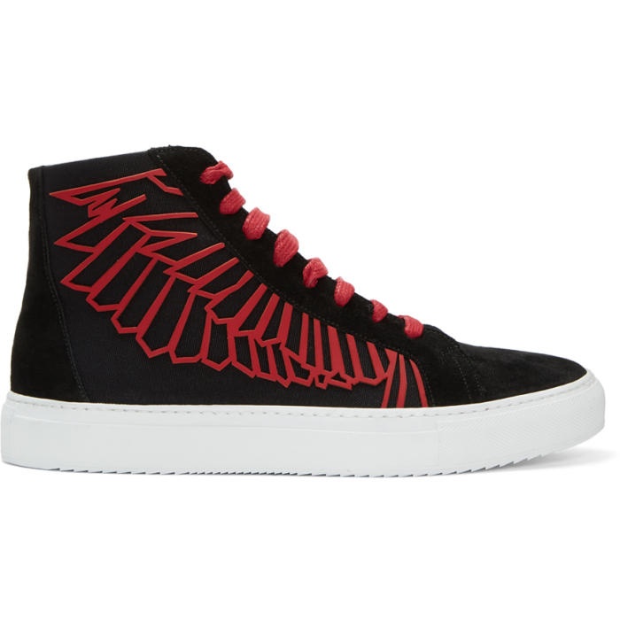 Photo: Marcelo Burlon County of Milan Black and Red Coralie Wings High-Top Sneakers 