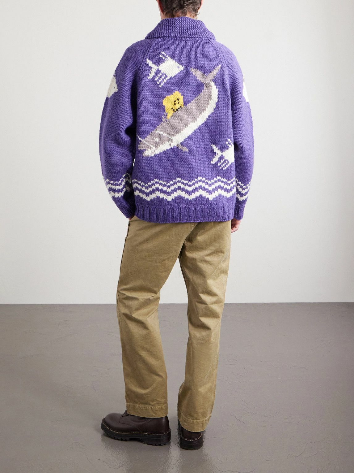 KAPITAL - Intarsia Wool Zip-Up Cardigan - Purple KAPITAL