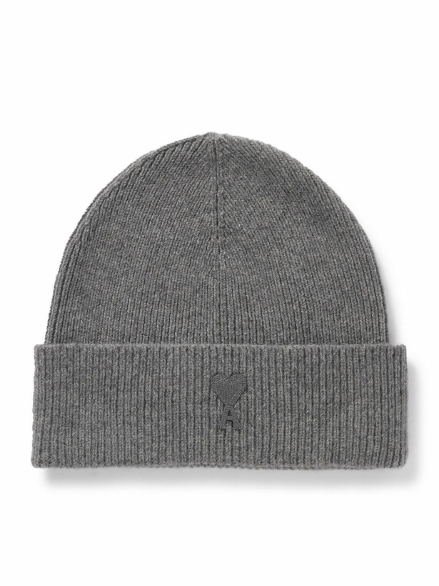 Photo: AMI PARIS - Logo-Appliquéd Ribbed Wool Beanie
