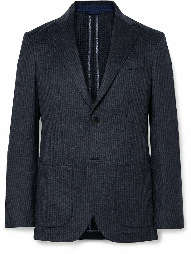 Photo: Etro - Unstructured Micro-Checked Brushed Cashmere-Blend Blazer - Blue