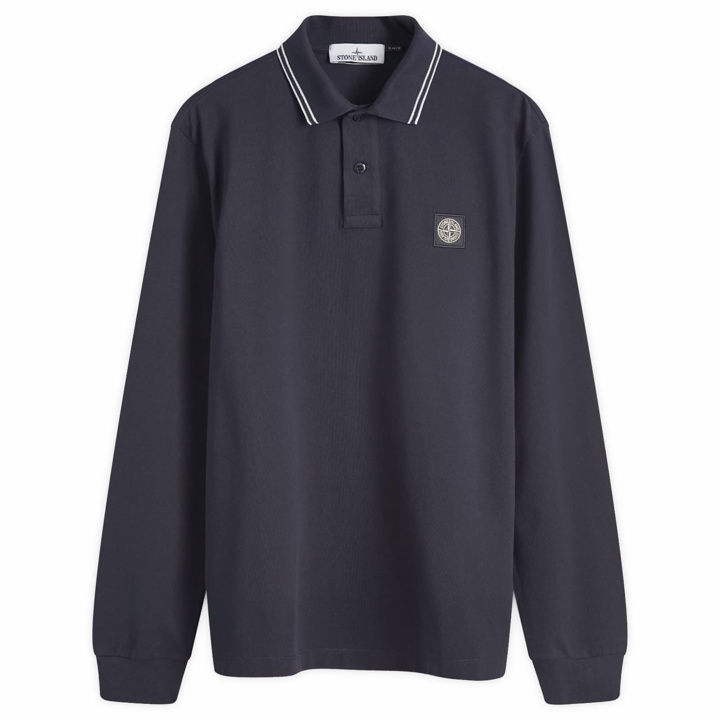 Photo: Stone Island Men's Long Sleeve Patch Polo in Navy Blue