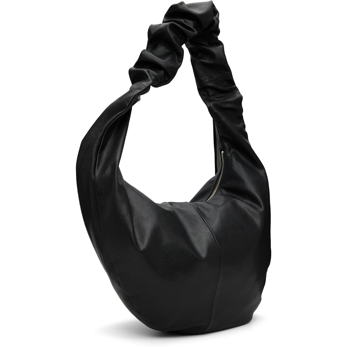 ssstein Black Goat Leather Twist Shoulder Bag