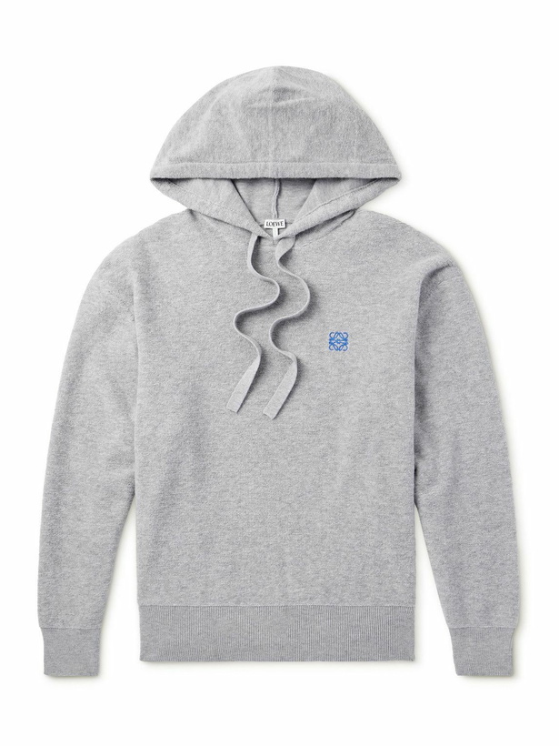 Photo: LOEWE - Logo-Embroidered Wool Hoodie - Gray