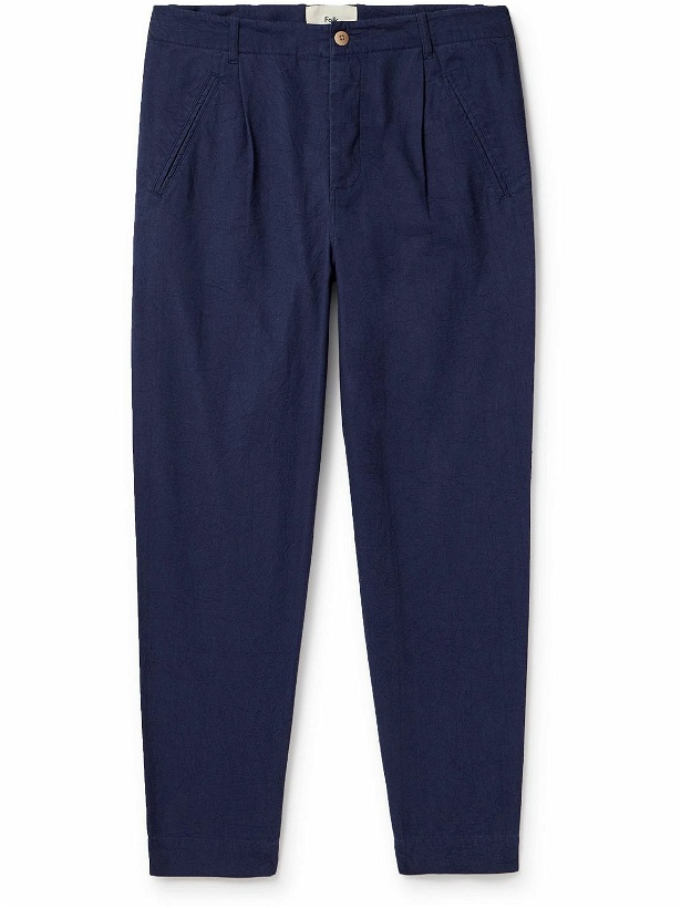 Photo: Folk - Assembly Tapered Cropped Pleated Cotton Trousers - Blue