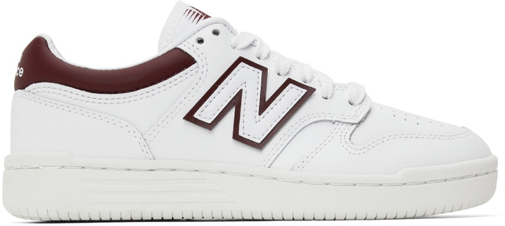 Photo: New Balance White & Burgundy BB480 Sneakers