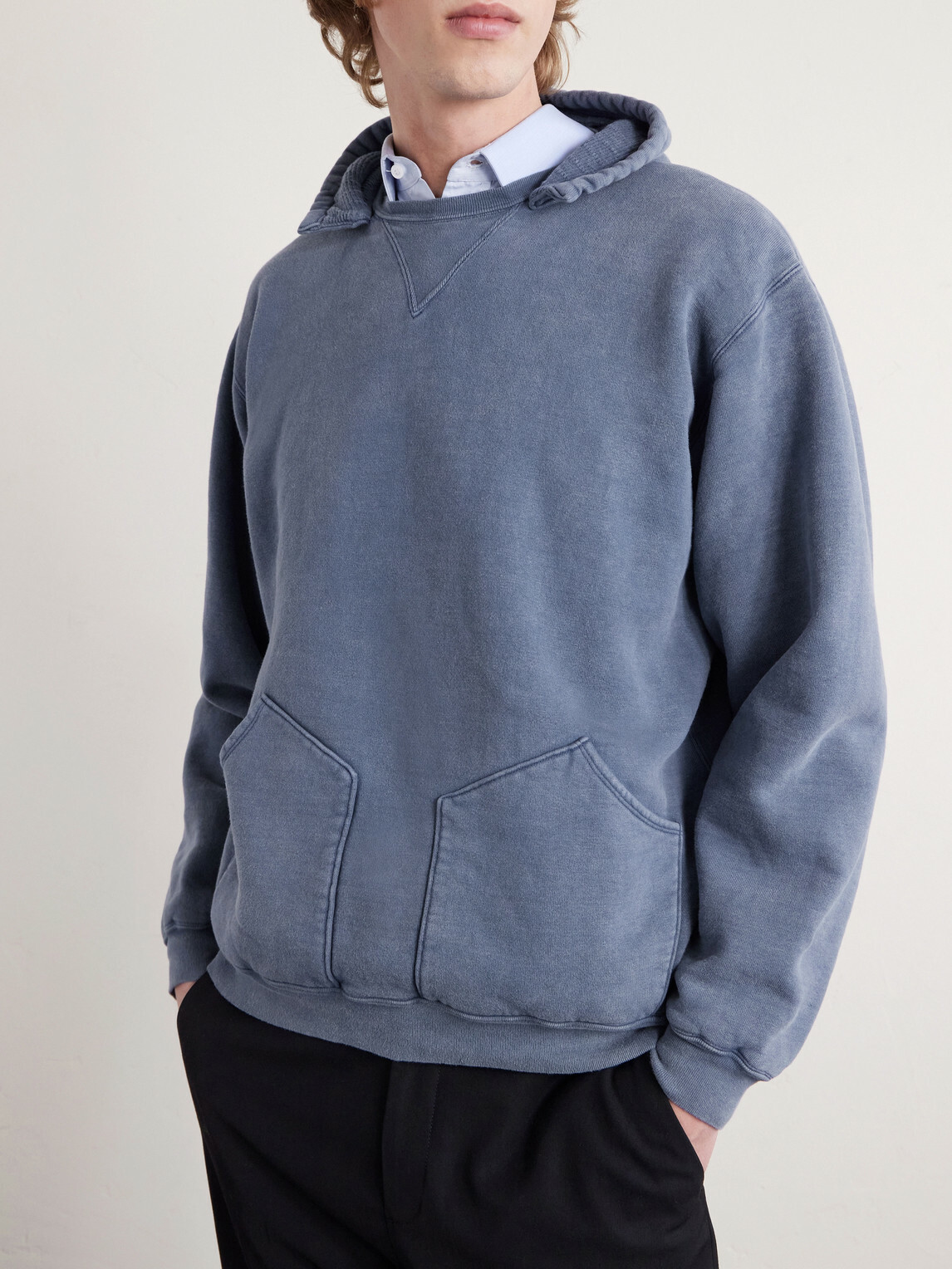 A.PRESSE - Vintage Cotton-Jersey Hoodie - Blue