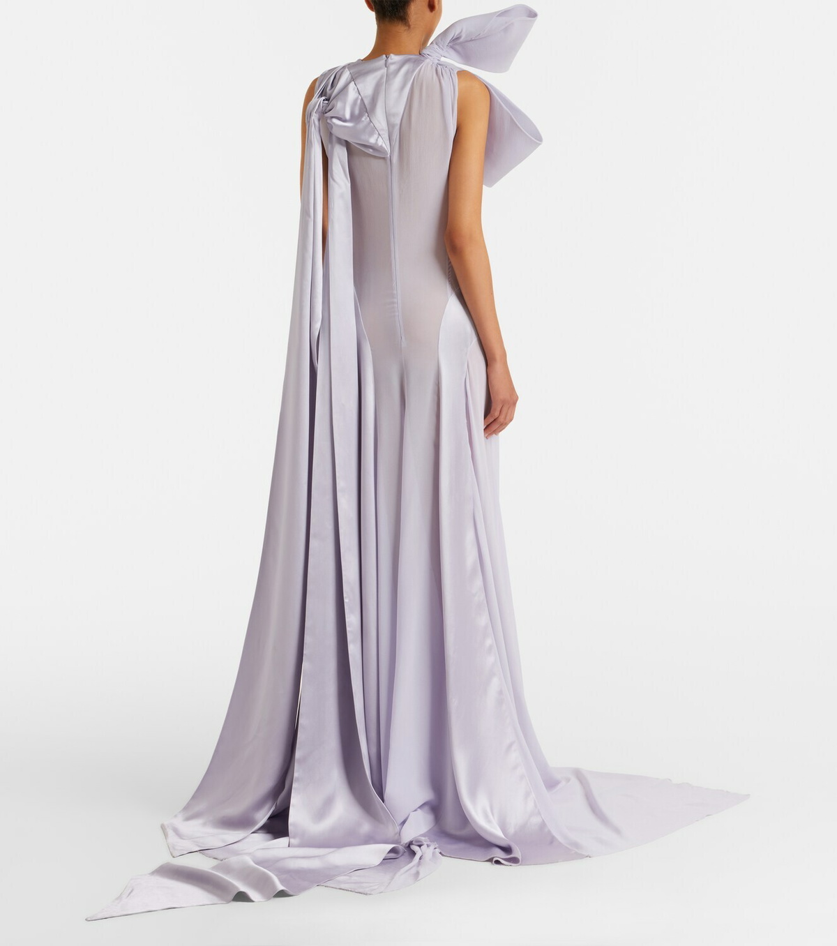 McQueen Bow-detail satin-paneled silk gown
