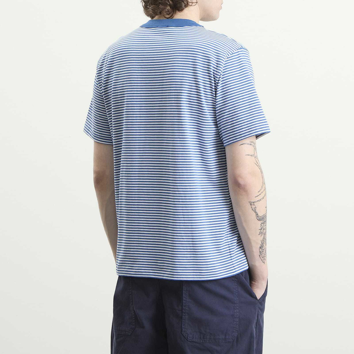 Armor-Lux Men's Fine Stripe T-Shirt in Dark Blue/Blanc