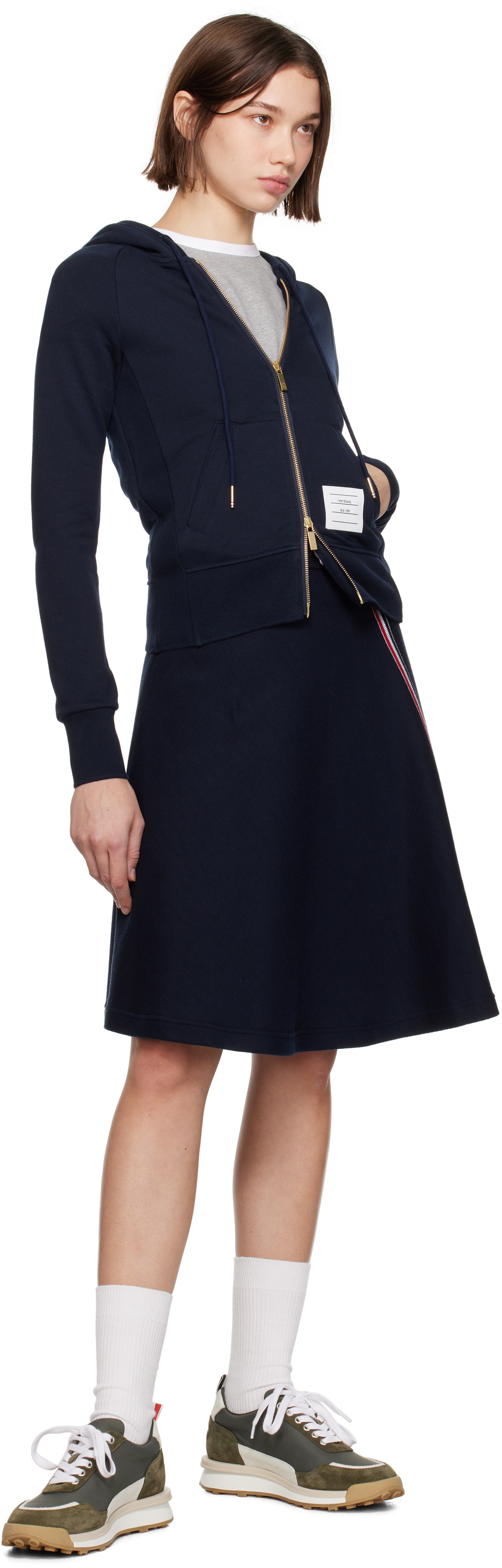 Thom Browne Navy Classic Loopback Full Zip Hoodie