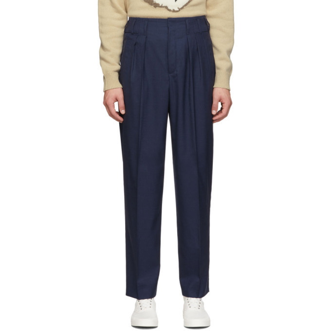 Photo: Maison Kitsune Navy Melange Pleated Trousers