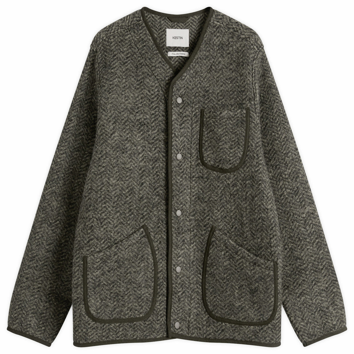 Kestin Men's Neist Cardigan in Moss Herringbone Wool