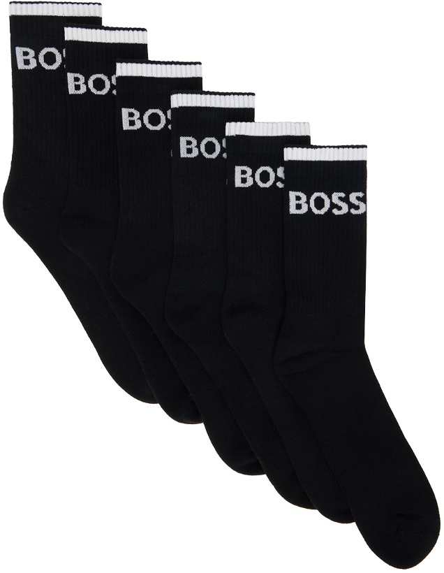 Photo: BOSS Six-Pack Black Ribbed Short Socks