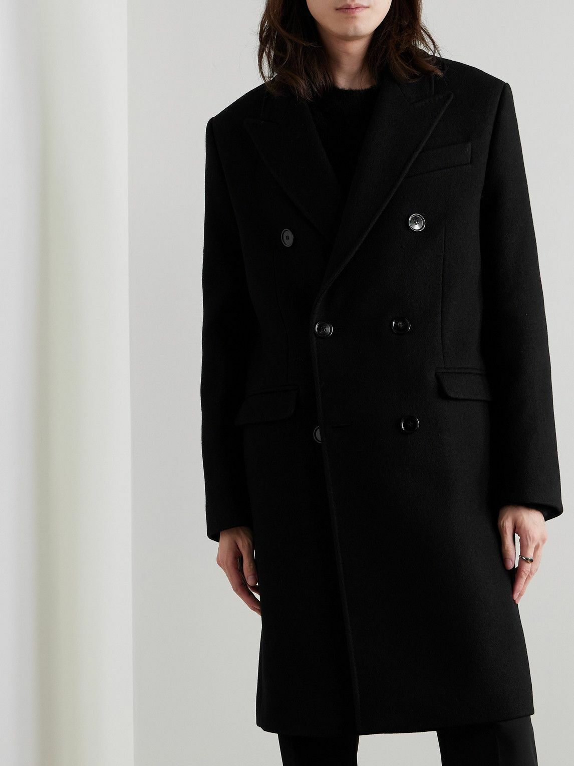 ami コート AMI PARIS - Double-Breasted Virgin Wool Coat - Black AMI