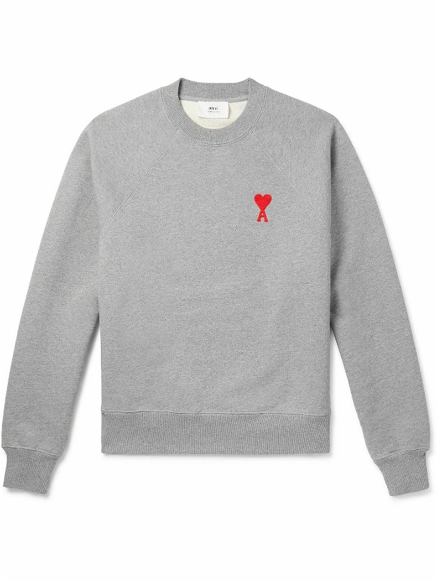 Photo: AMI PARIS - Logo-Embroidered Stretch-Cotton Jersey Sweatshirt - Gray