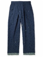 Acne Studios - Straight-Leg Distressed Pinstriped Woven Trousers - Blue